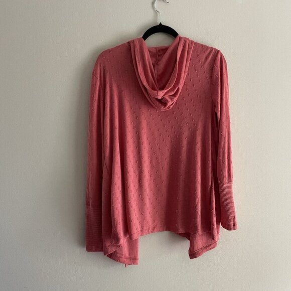 Maurices Women M Coral Swiss Dot Casual Pockets Open Front Hooded Cardigan - Picture 11 of 12